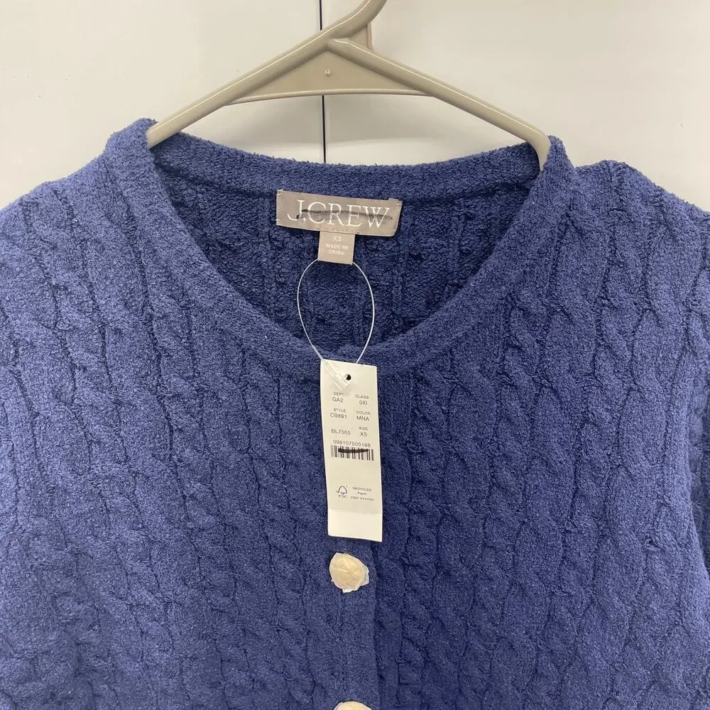 J.Crew Odette Cable Knit Sweater Lady Jacket Cotton-Blend Bouclé Navy XS NWT